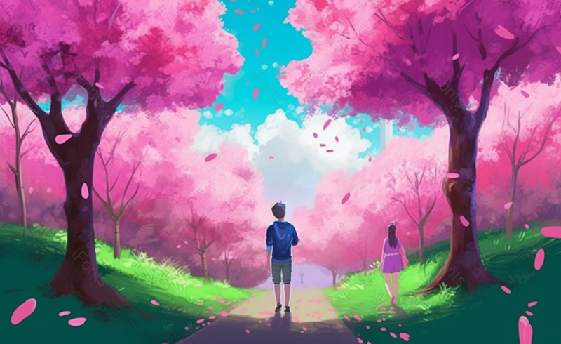 情人节樱花飘落文艺插画520广告背景,插画/手绘图,插画/手绘图库,插画/手绘图下载,插画/手绘